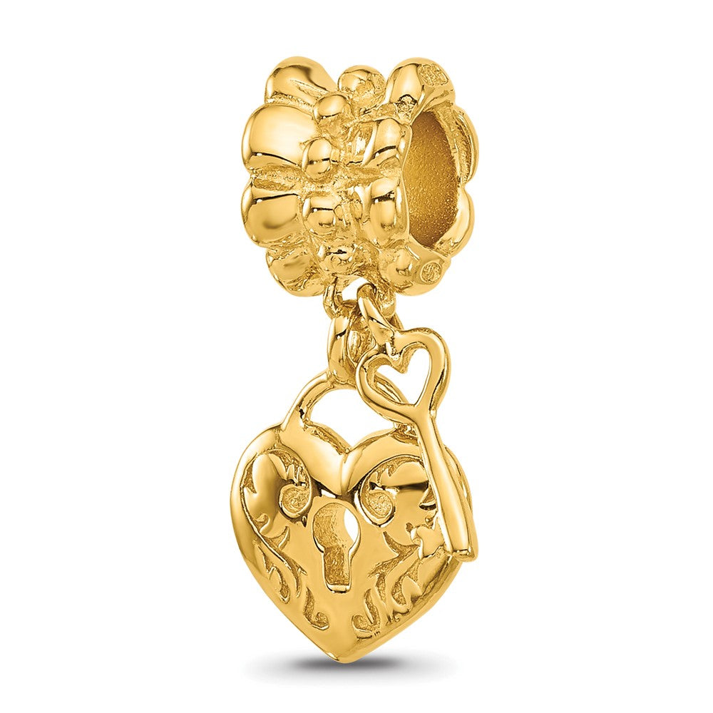 Sterling Silver Reflections Gold plated Heart and Key Dangle Bead