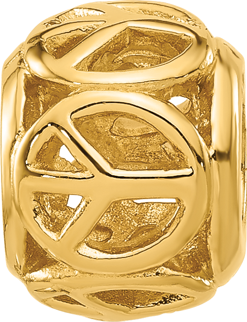 Sterling Silver Reflections Gold plated Peace Signs Bead