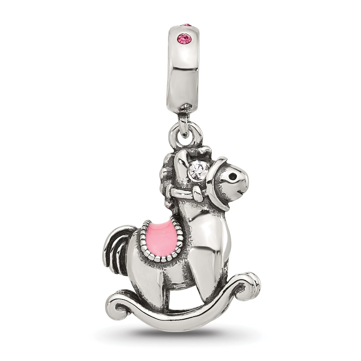 Sterling Silver Reflections Cubic Zirconia & Enamel Rocking Horse Lob Clasp Bead