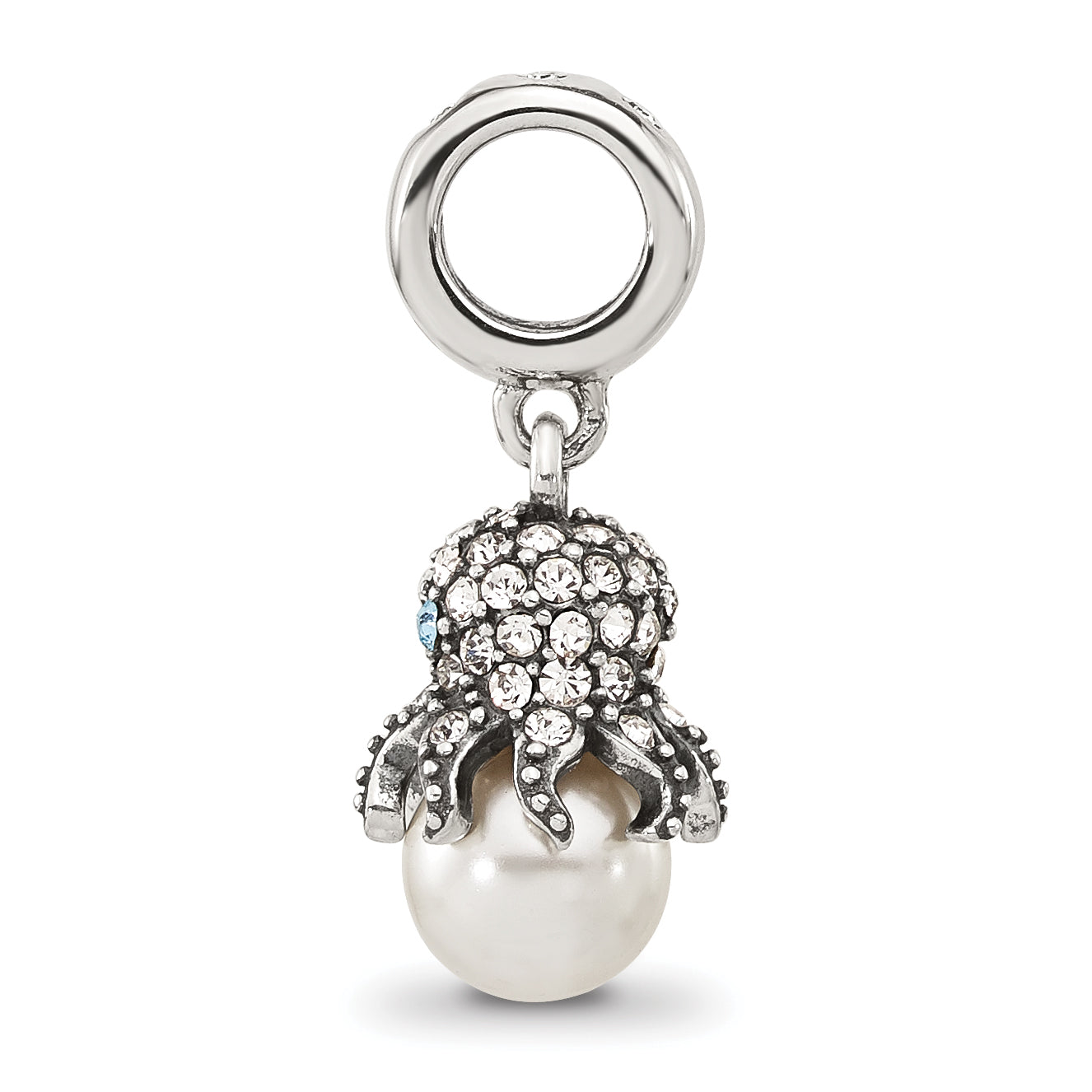 Sterling Silver Reflections Cubic Zirconia & Freshwater Cultured Pearl Octopus Bead