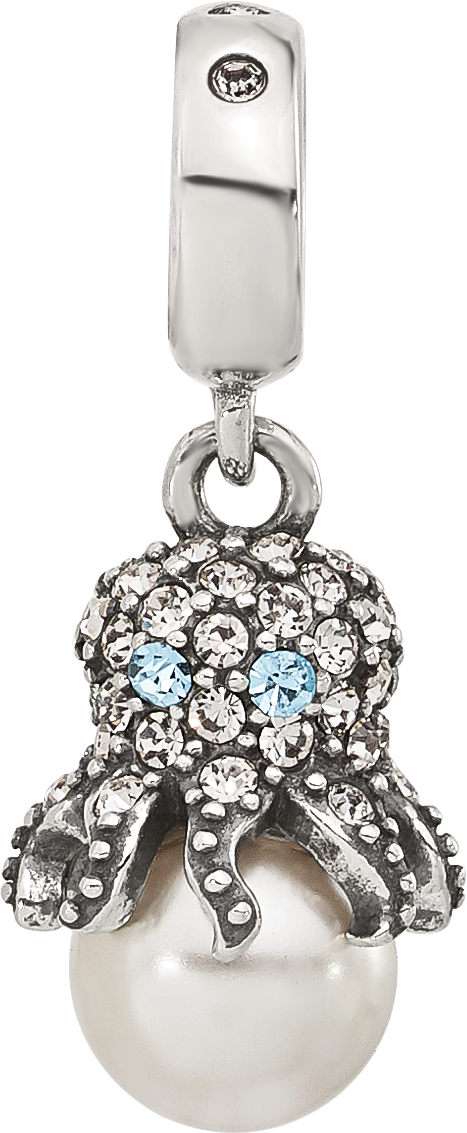 Sterling Silver Reflections Cubic Zirconia & Freshwater Cultured Pearl Octopus Bead