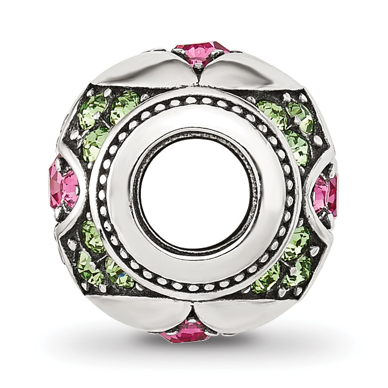 Sterling Silver Reflections Pink and Green Cubic Zirconia Round Bead