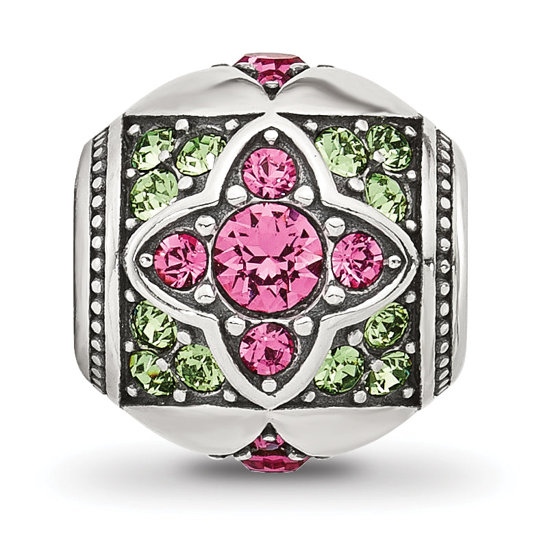 Sterling Silver Reflections Pink and Green Cubic Zirconia Round Bead