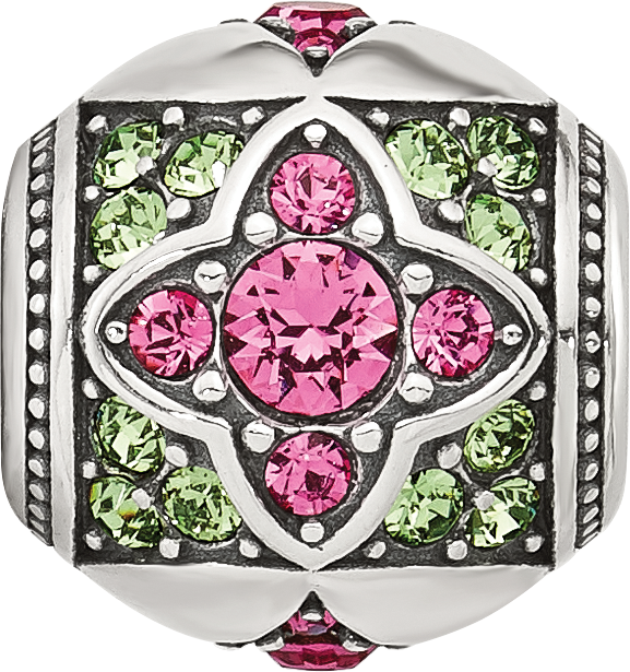 Sterling Silver Reflections Pink and Green Cubic Zirconia Round Bead