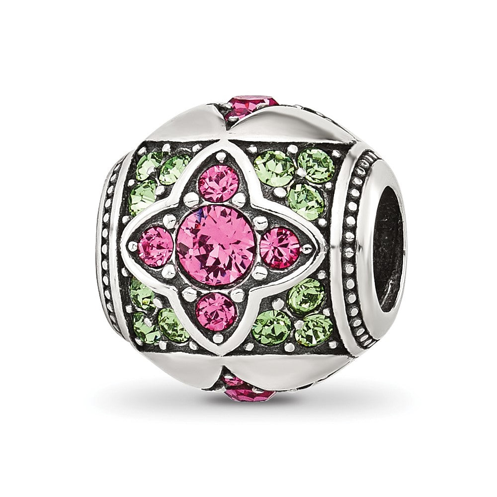 Sterling Silver Reflections Pink and Green Cubic Zirconia Round Bead