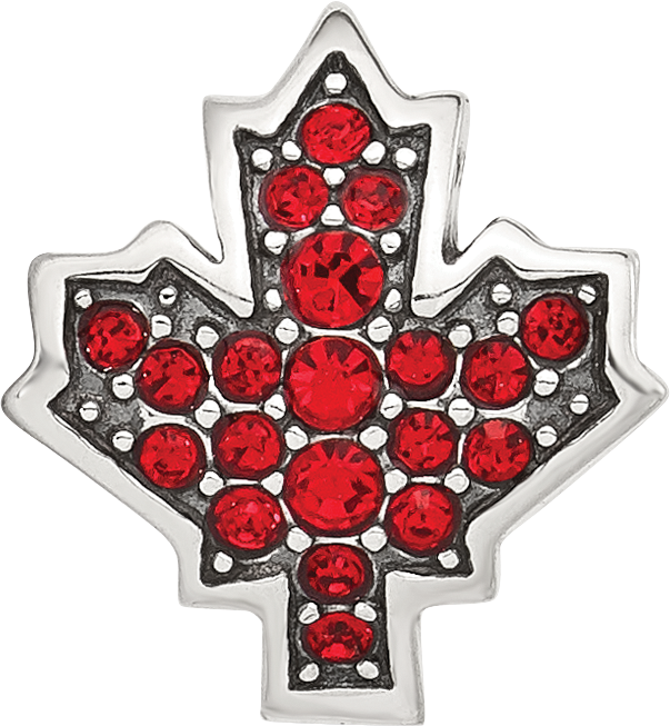 Sterling Silver Reflections Red Cubic Zirconia Maple Leaf Canada Bead