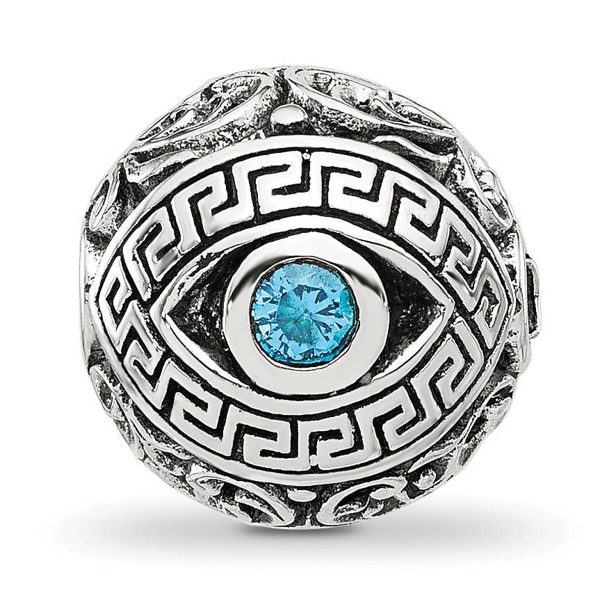 Sterling Silver Reflections Antiqued Cubic Zirconia Nazar Eye Hinged Bead
