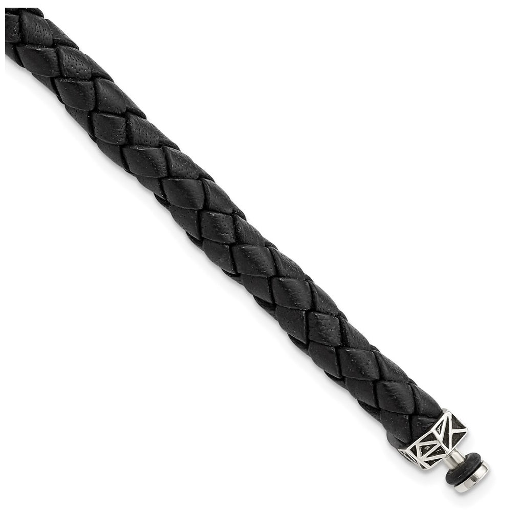 Sterling Silver Reflections 6mm Black Genuine Leather 8in Bracelet/Bead not included, sold seperately