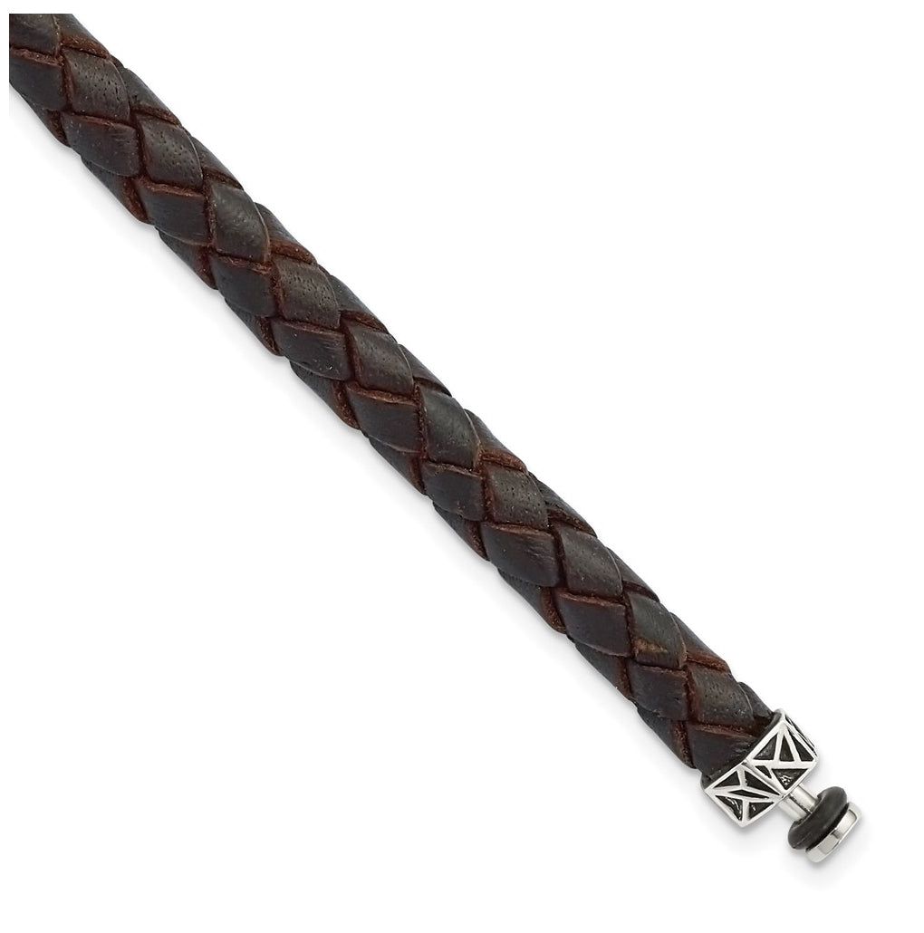 Sterling Silver Reflections 6mm Brown Gen. Leather 8in Bracelet/Bead not included, sold seperately