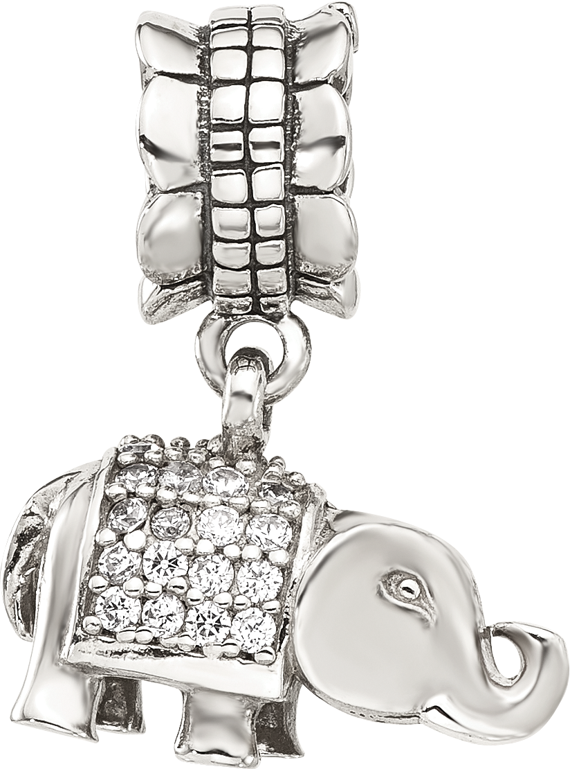 Sterling Silver Reflections Cubic Zirconia Elephant Dangle Bead