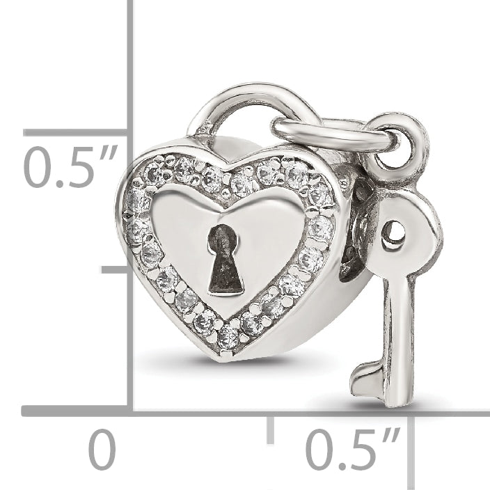 Sterling Silver Reflections Cubic Zirconia Heart Lock with Key Bead