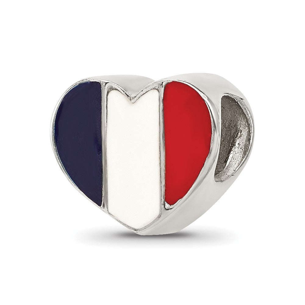 Sterling Silver Reflections French Enameled Flag Heart Shaped Bead