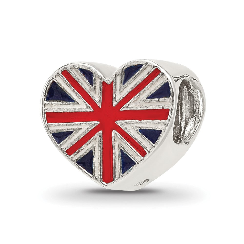 Sterling Silver Reflections United Kingdom Enamel Flag Heart Shaped Bead