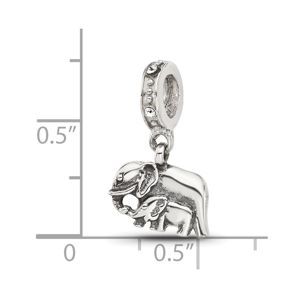 Sterling Silver Reflections Mommy and Baby Elephant Crystal Dangle Bead