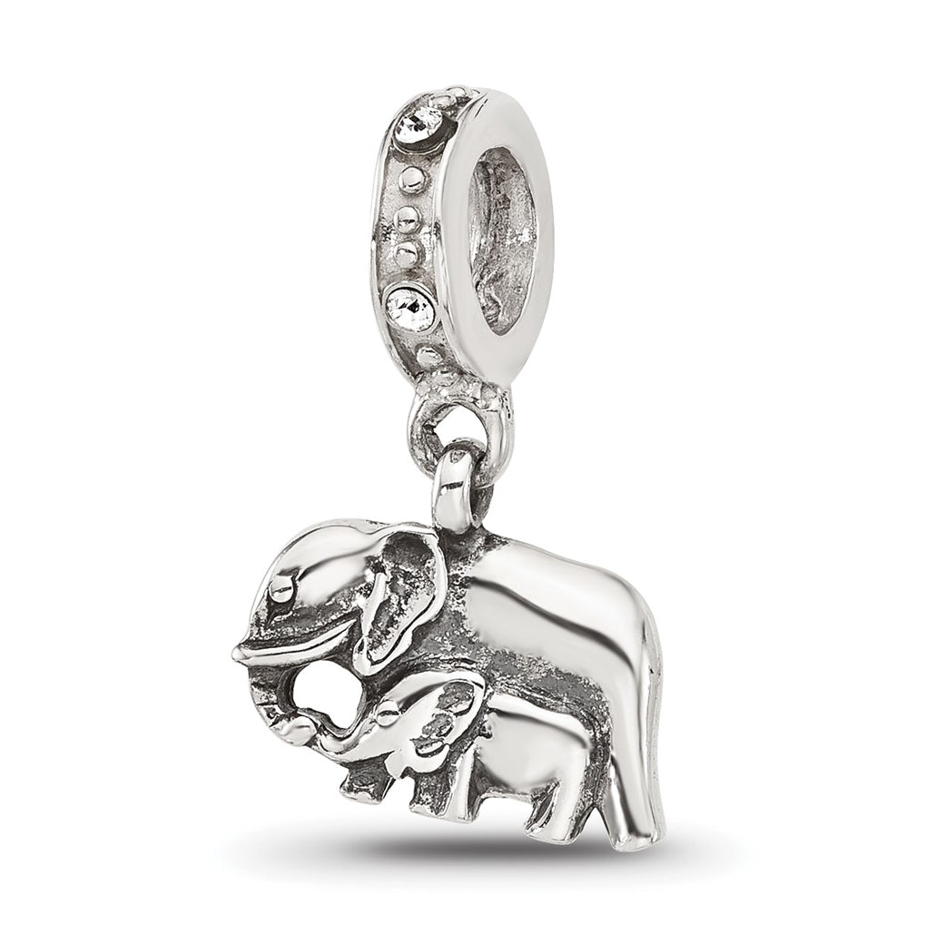 Sterling Silver Reflections Mommy and Baby Elephant Crystal Dangle Bead