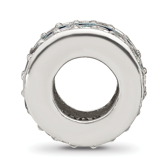 Sterling Silver Reflections Polished Cubic Zirconia Blue Enameled Scroll Bead
