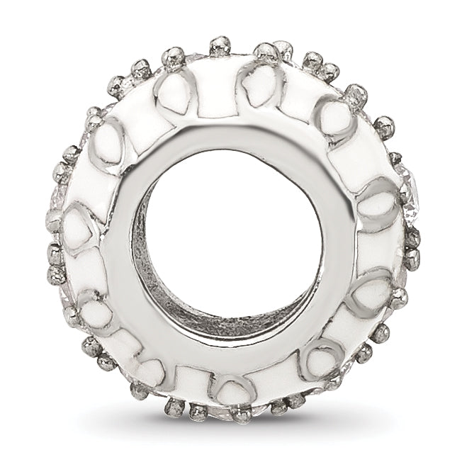 Sterling Silver Reflections White Enamel and Cubic Zirconia Fancy Bead