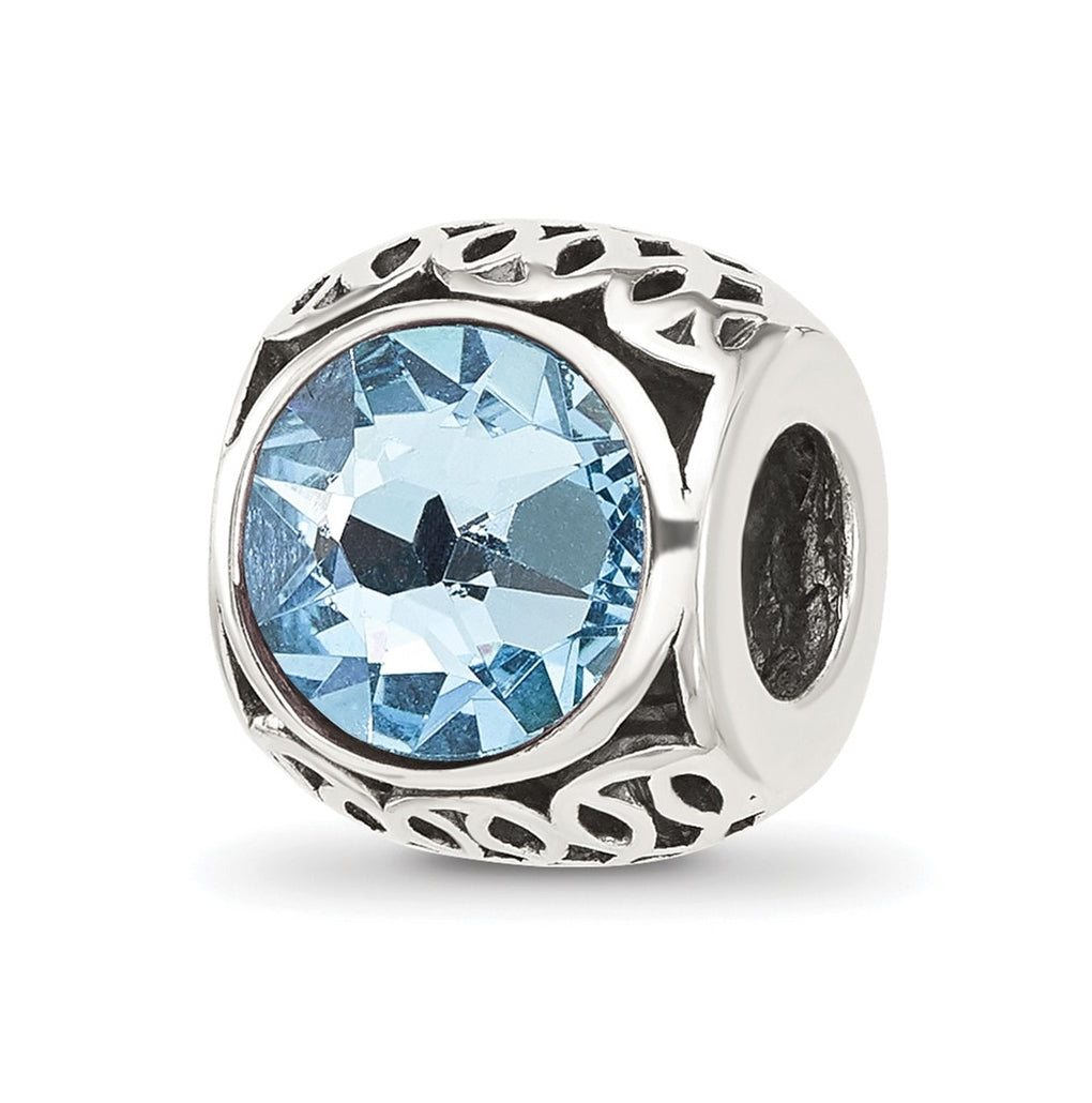 Sterling Silver Reflections Antiqued Light Blue Swarovski Crystal-Bead