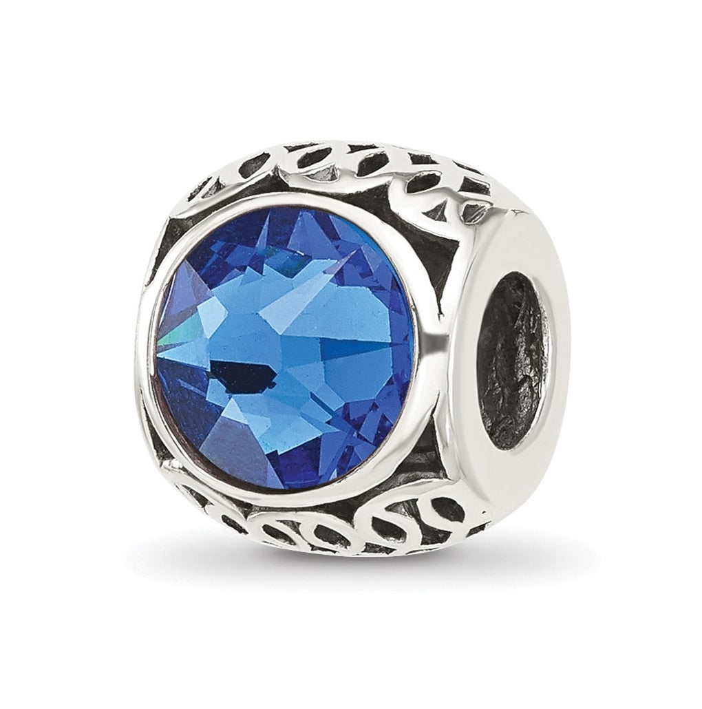 Sterling Silver Reflections Antiqued Blue Swarovski Crystal Bead