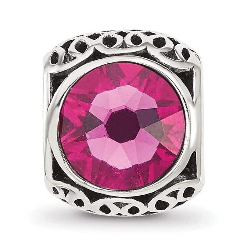 Sterling Silver Reflections Antiqued Dark Pink Swarovski Crystal Bead
