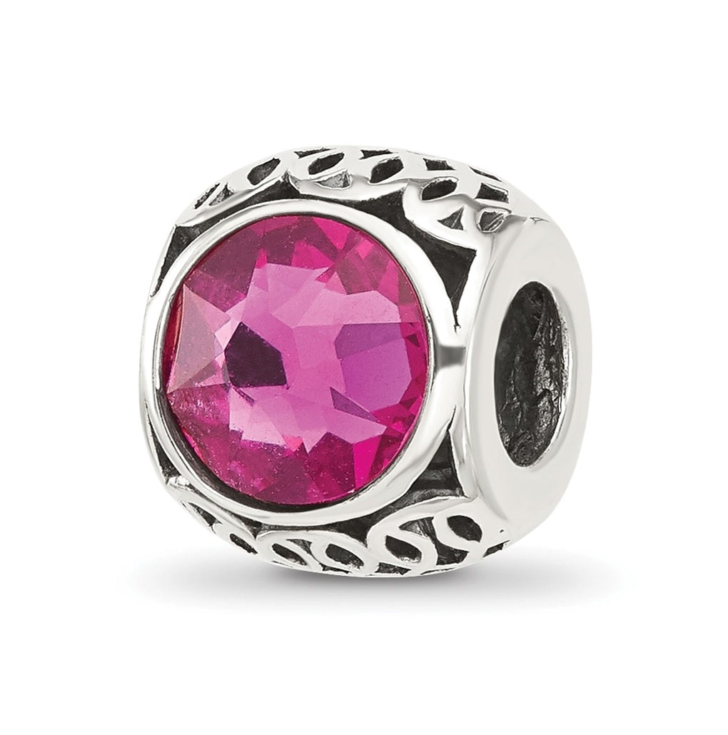 Sterling Silver Reflections Antiqued Dark Pink Swarovski Crystal Bead