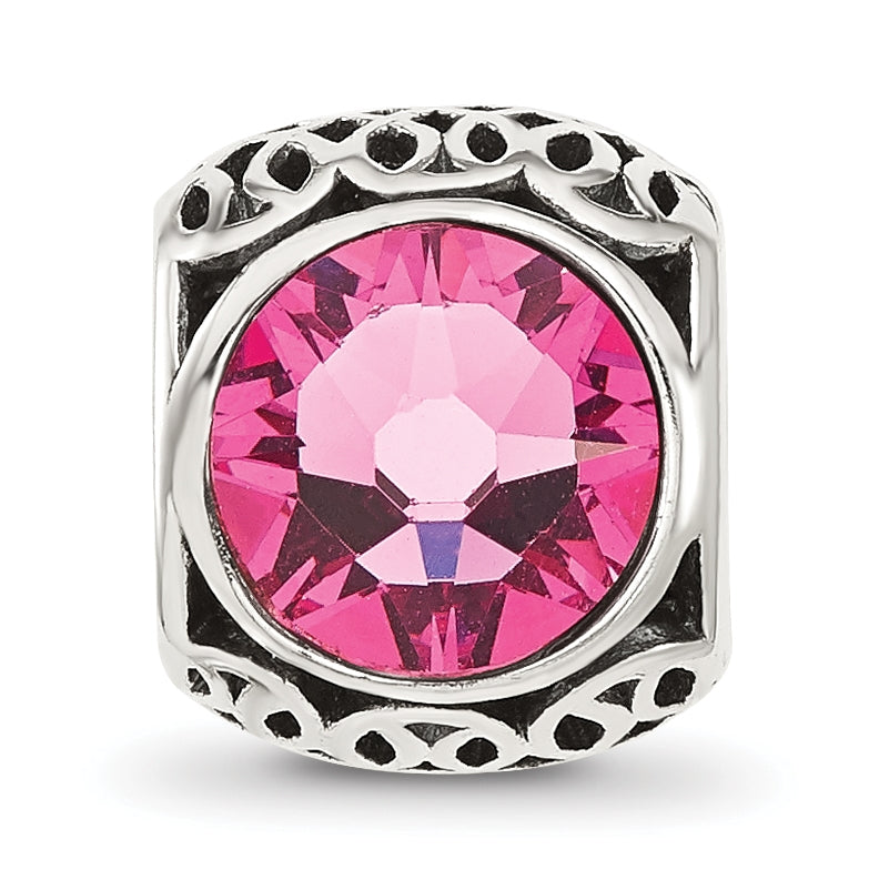 Sterling Silver Reflections Antiqued Pink Swarovski Crystal Bead
