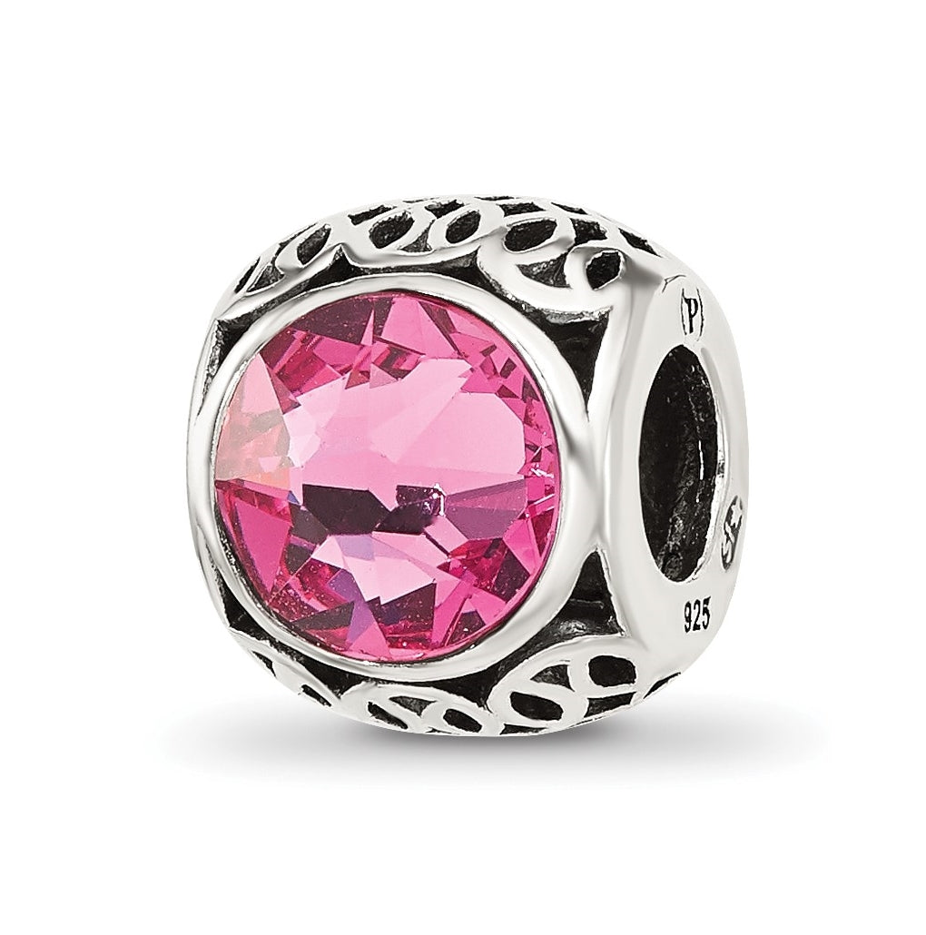 Sterling Silver Reflections Antiqued Pink Swarovski Crystal Bead