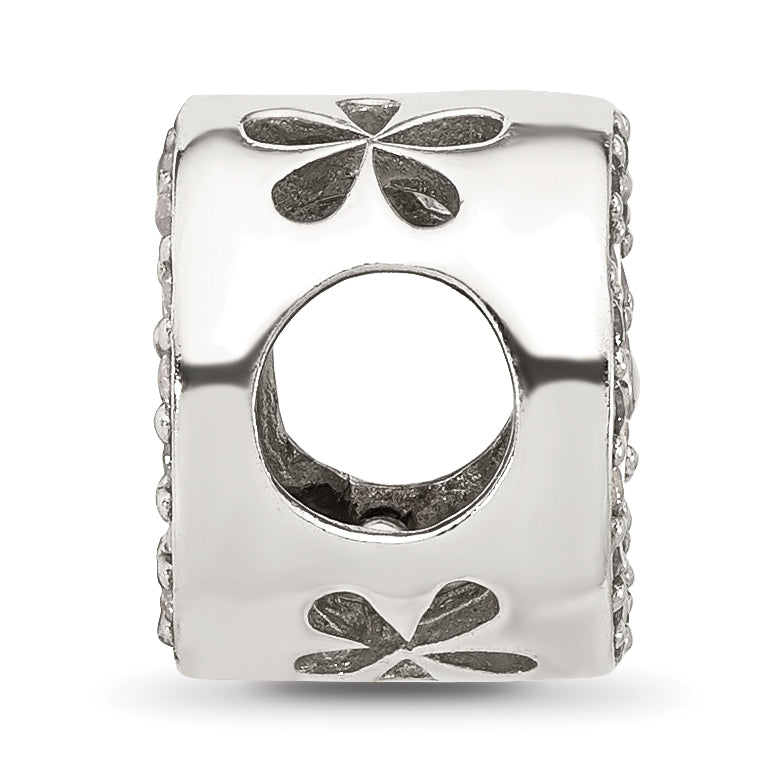 Sterling Silver Reflections Polish Cubic Zirconia and White Enamel Flower Circle Bead