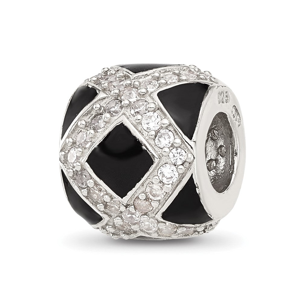 Sterling Silver Reflections Cubic Zirconia Black Enameled Fancy Bead
