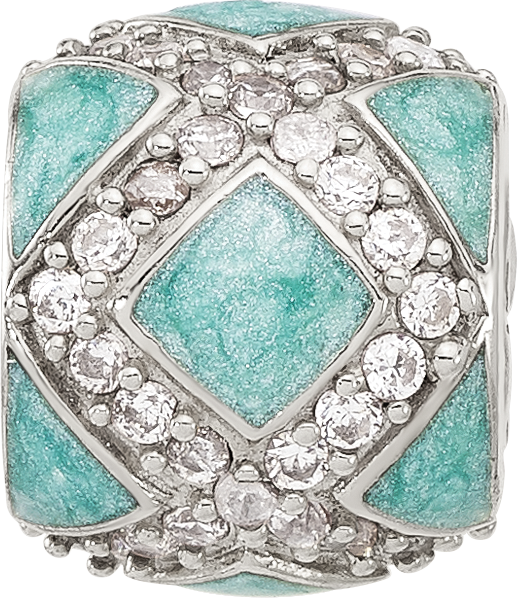 Sterling Silver Reflections Cubic Zirconia Light Green Enameled Fancy Bead
