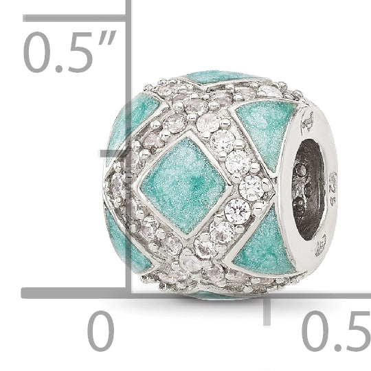 Sterling Silver Reflections Cubic Zirconia Light Green Enameled Fancy Bead