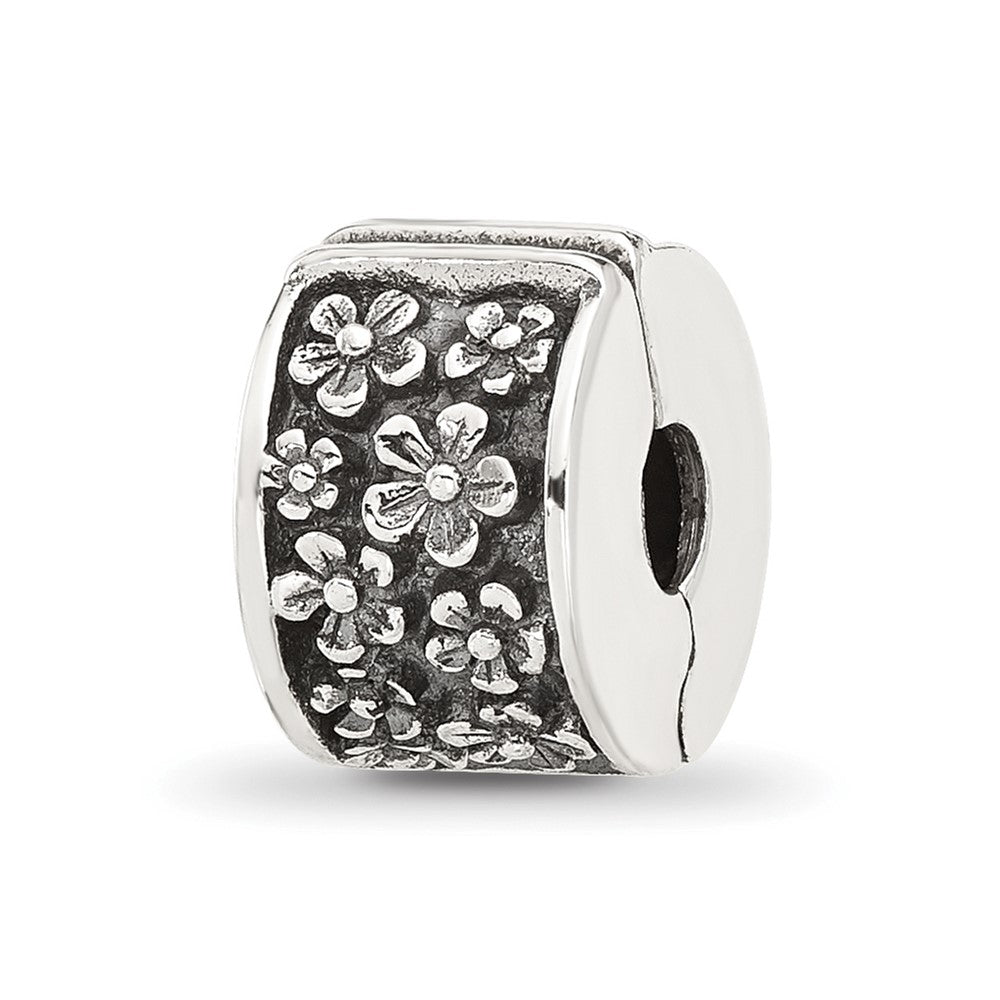 Sterling Silver Reflections Antiqued Floral Clip Bead