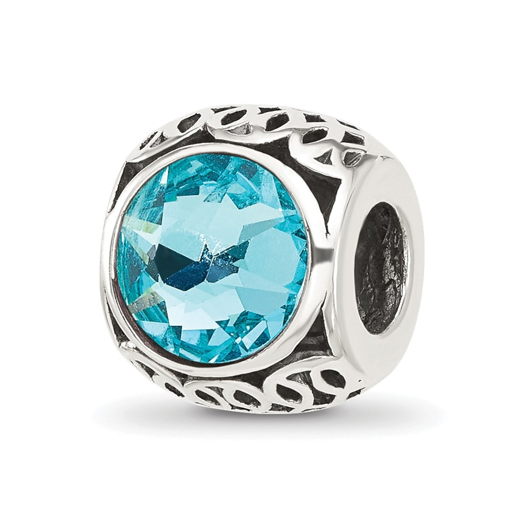 Sterling Silver Reflections Antiqued Light Blue Swarovski Crystal Bead