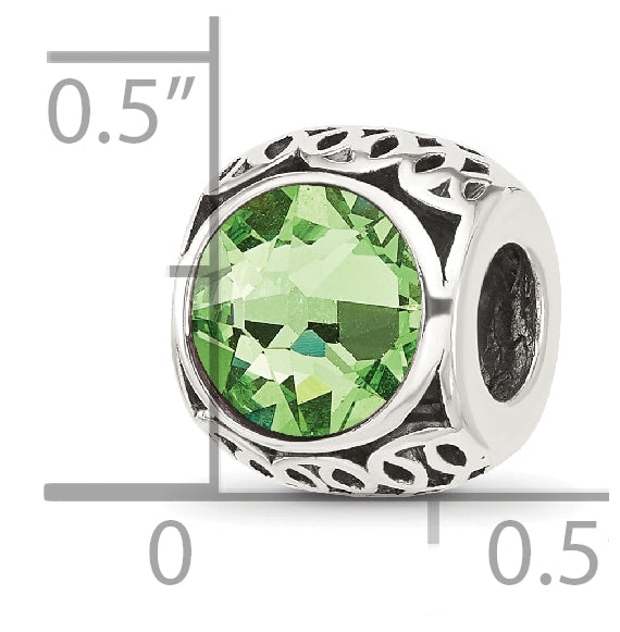 Sterling Silver Reflections Antiqued Light Green Swarovski Crystal Bead