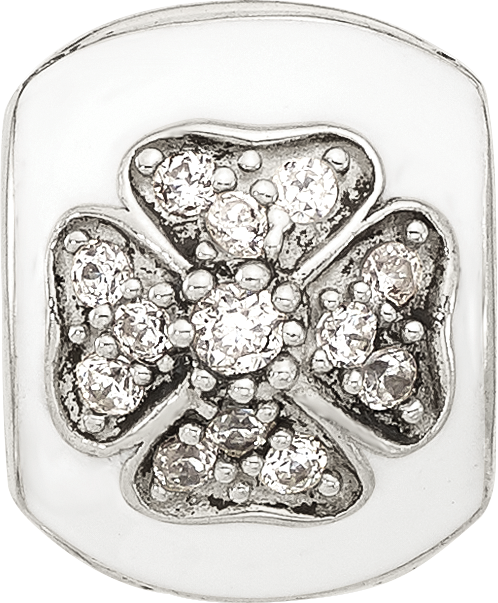 Sterling Silver Reflections White Enamel and Cubic Zirconia Floral Clip Bead