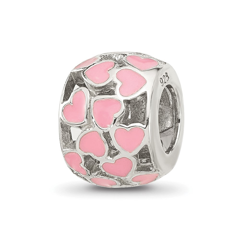 Sterling Silver Reflections Polished Pink Enameled Hearts Bead