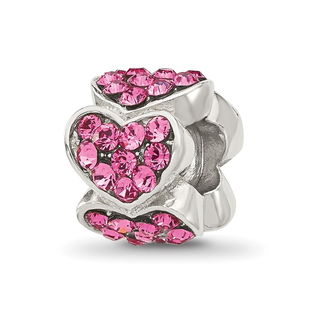 Sterling Silver Reflections Pink Swarovski Crystal Hearts Bead