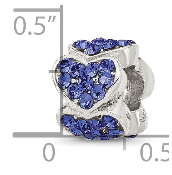 Sterling Silver Reflections Blue Swarovski Crystal Hearts Bead