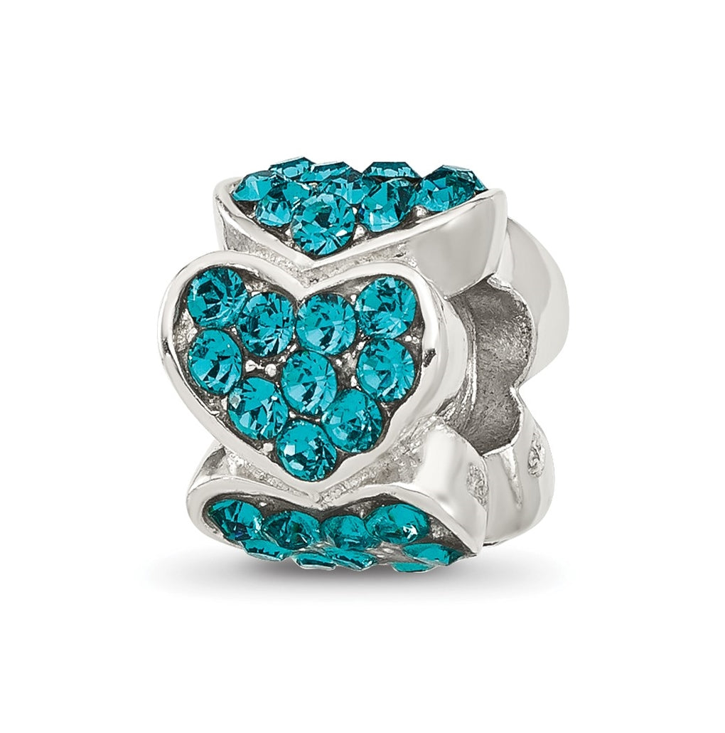 Sterling Silver Reflections Teal Swarovski Crystal Hearts Bead