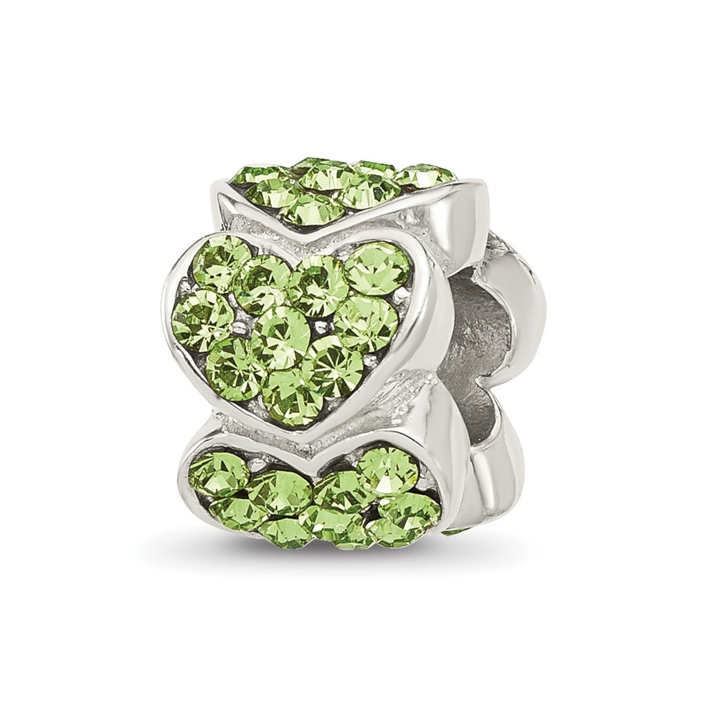 Sterling Silver Reflections Green Swarovski Crystal Hearts Bead