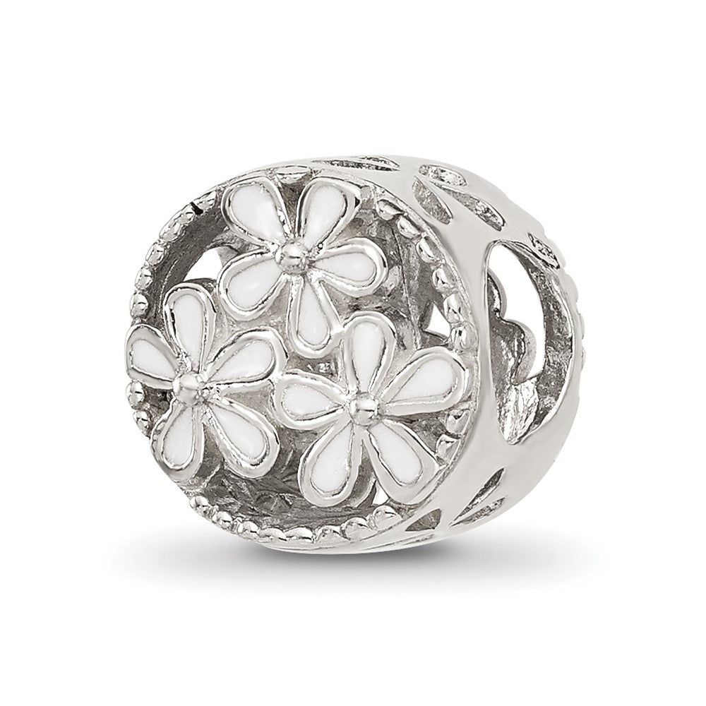 Sterling Silver Reflections White Enameled Floral Circle Bead