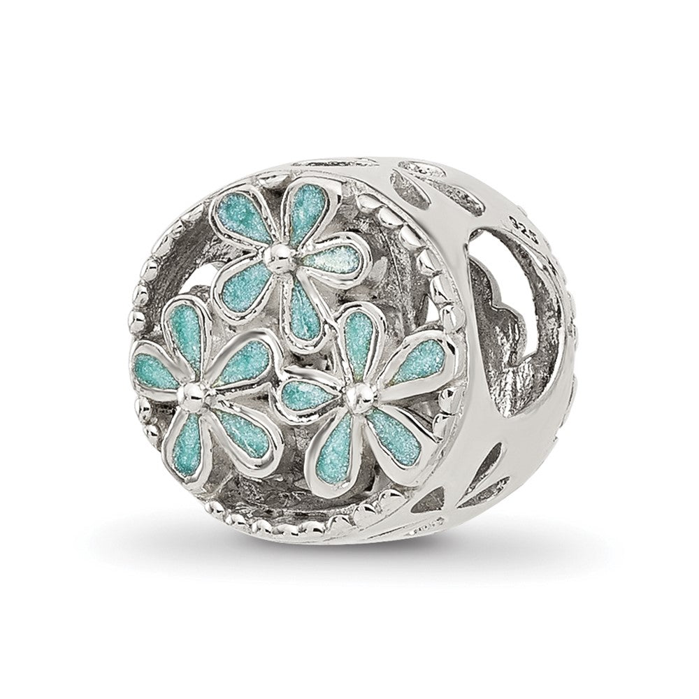 Sterling Silver Reflections Light Blue Enameled Floral Circle Bead
