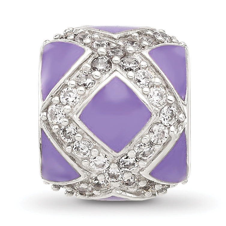 Sterling Silver Reflections Purple and Cubic Zirconia Enameled Design Bead