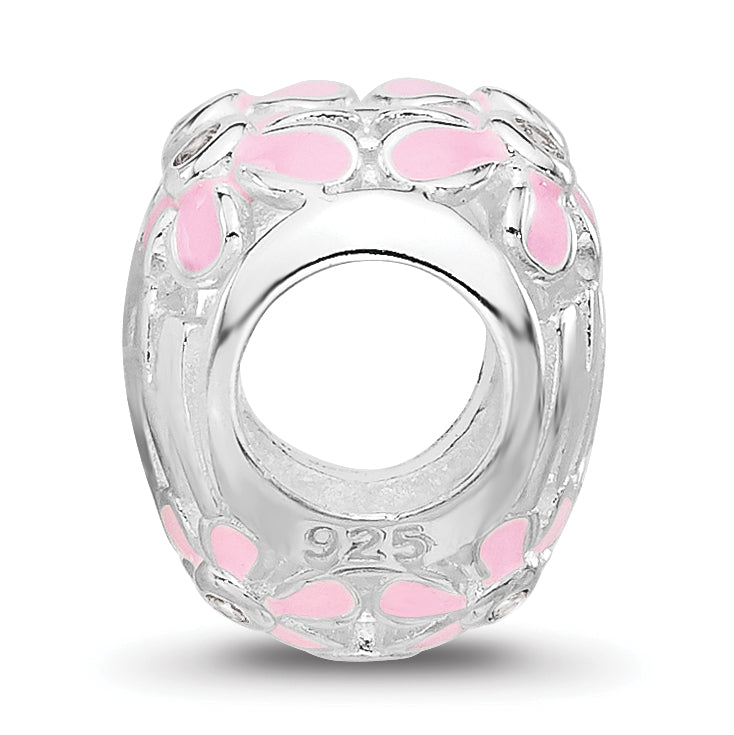 Sterling SIlver Reflections Rhodium Plated Pink Enamel Cubic Zirconia Floral Mom Heart Bead