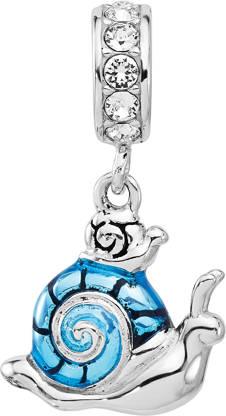 Sterling SIlver Reflections Rhodium Plated Crystal Blue Enamel Snail Dngle Bead