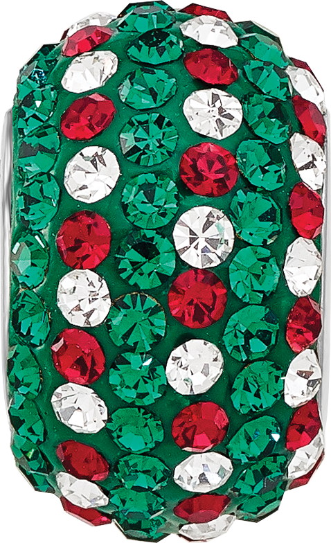 Sterling Silver Reflections Rhodium Plated Red/Green/White Preciosa Crystal Bead