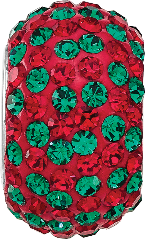 Sterling Silver Reflections Rhodium Plated Red/Green Preciosa Crystal Bead