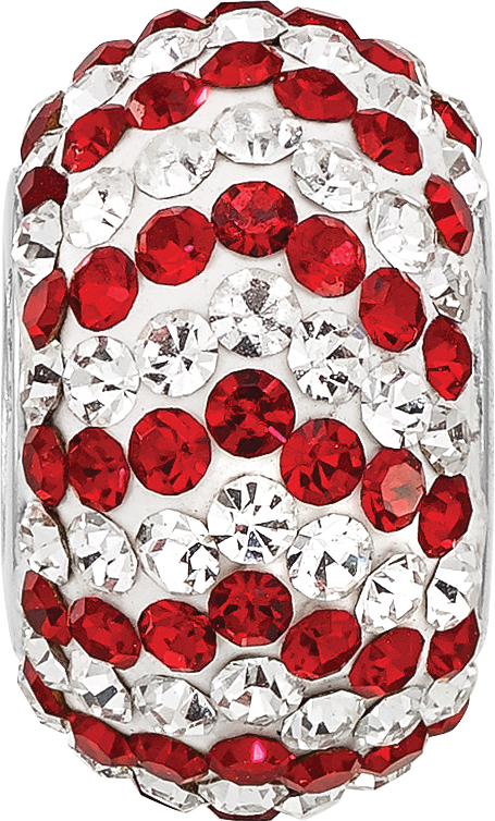 Sterling Silver Reflections Rhodium Plated Red/White Preciosa Crystal Bead
