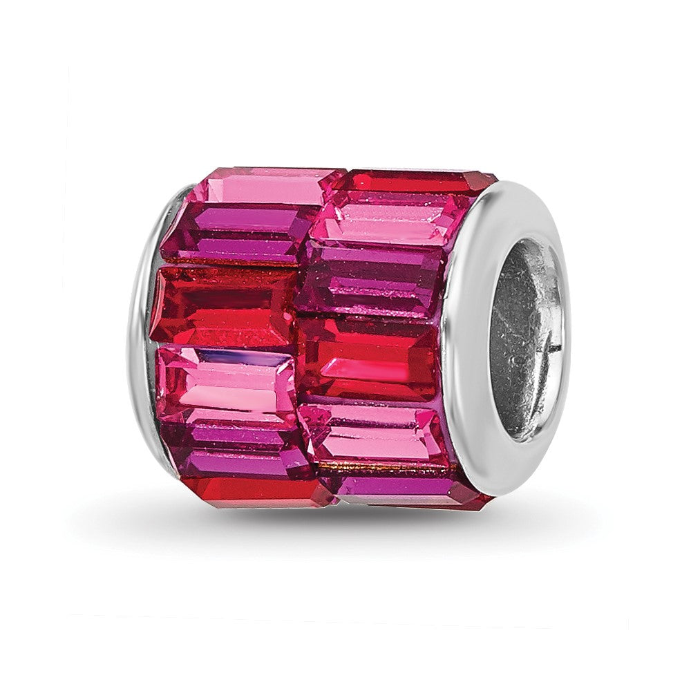 Sterling Silver Reflections Rhodium Plated Pink/Red Preciosa Crystal Bead