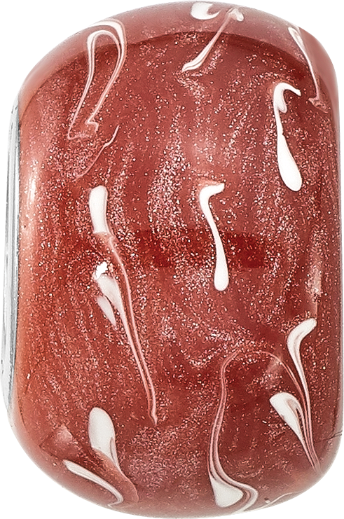 Sterling Silver Reflections Rhodium plated Dark Coral & White Enamel Bead